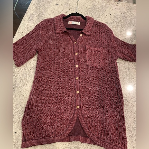 Free People FP BEACH Womens Sz S Button Front Cardigan Sweater Chunky Knit Brown - Picture 4 of 13